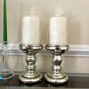Pair of Pottery Barn mercury glass pillar candle holders